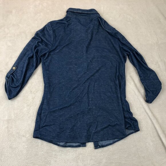 French Laundry Womens Shirt Medium Button Up Denim Roll-Tab Sleeves Casual Y2K - Picture 8 of 8